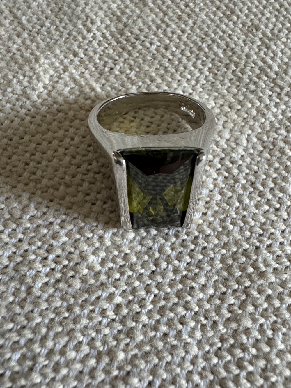 Silver Ring with Rectangular Dark Olive-Green Stone
